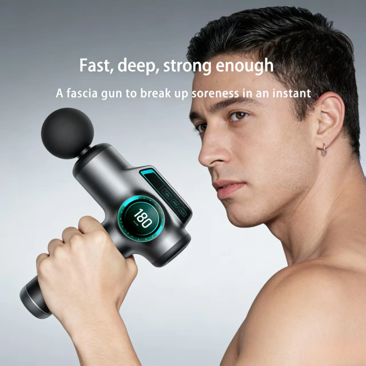 YLSM025 Professional 99-Speed Percussion Massage Gun with LCD Display – 8 Interchangeable Heads, Deep Tissue Muscle Relaxation, Portable USB Rechargeable, Gift Box Packaging