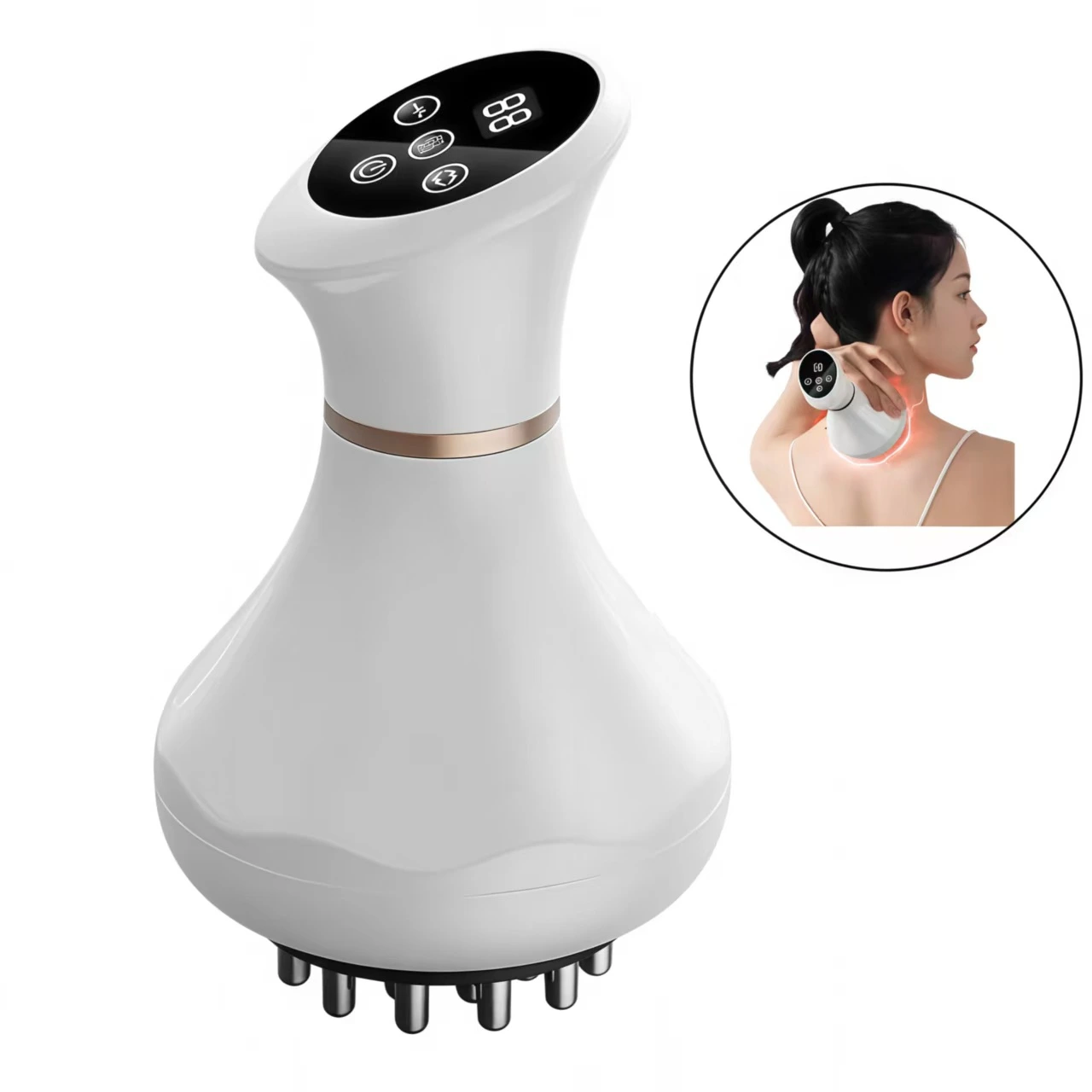 YLSM079 Rechargeable Electric Meridian Massage Brush, Home Body Massager with Red Light Heating And EMS Micro‑current for Muscle Relaxation