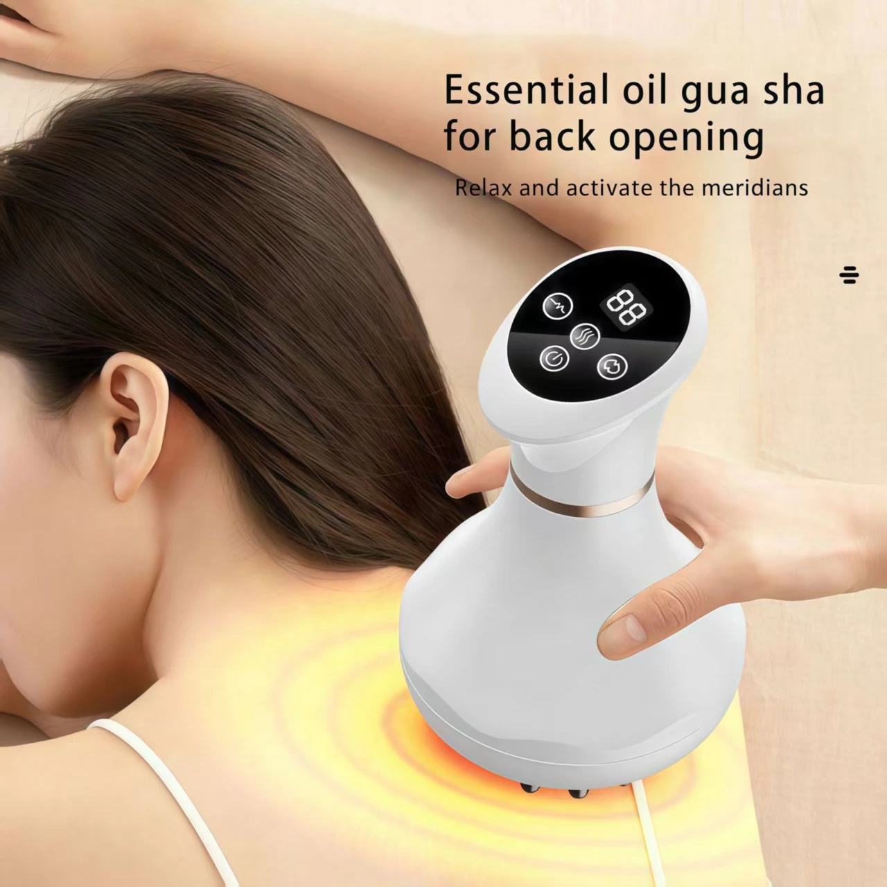 YLSM079 Rechargeable Electric Meridian Massage Brush, Home Body Massager with Red Light Heating And EMS Micro‑current for Muscle Relaxation