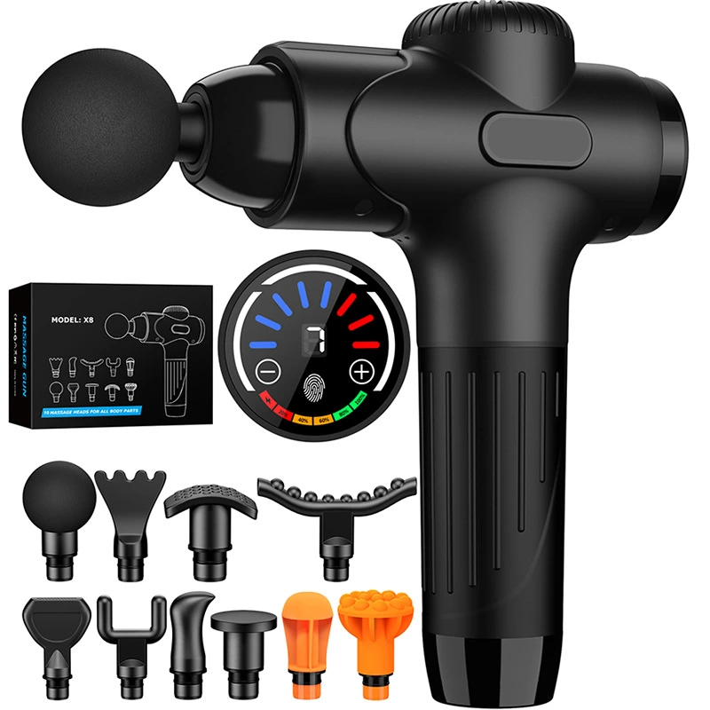 YLSM082 Electric Massager 10 Heads Portable LCD Screen Massage Gun Deep Tissue Fitness Relax Full Body Massage Gun